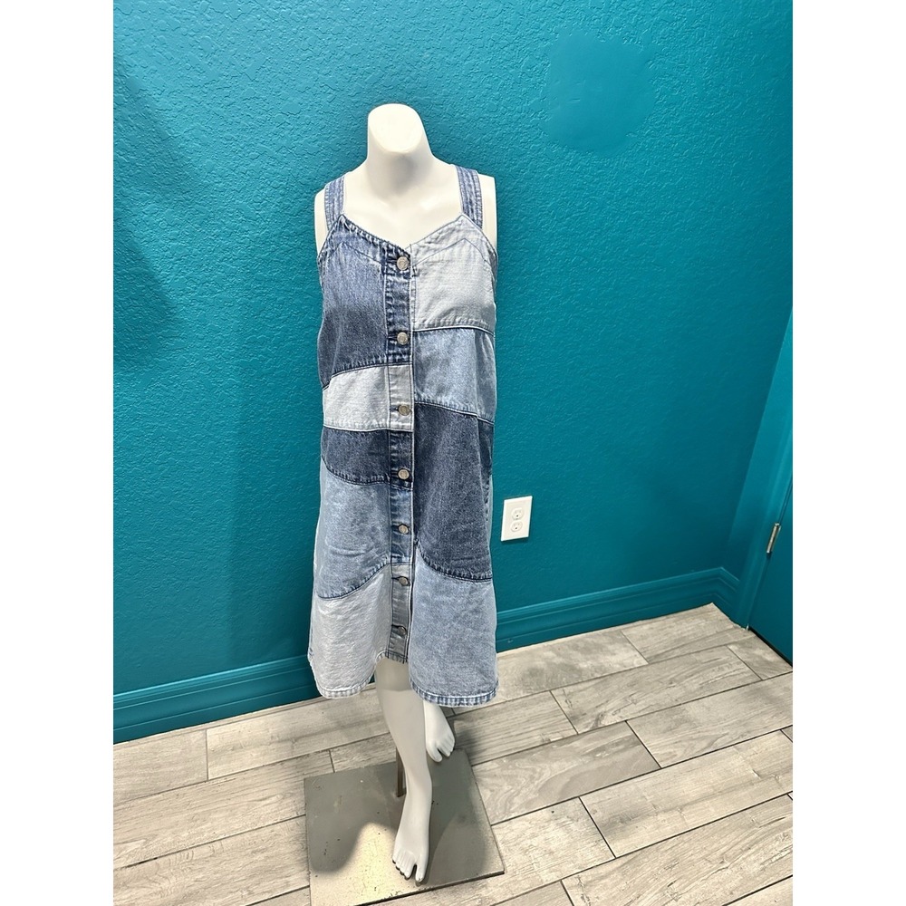 GAP Boho Patchwork Denim Mini Dress Button Up 100… - image 2